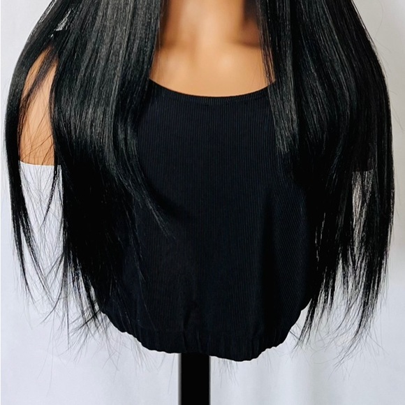 28” Long Black Straight Premium Fiber Lace Front Wig / Daily Wear or Events - Picture 2 of 6